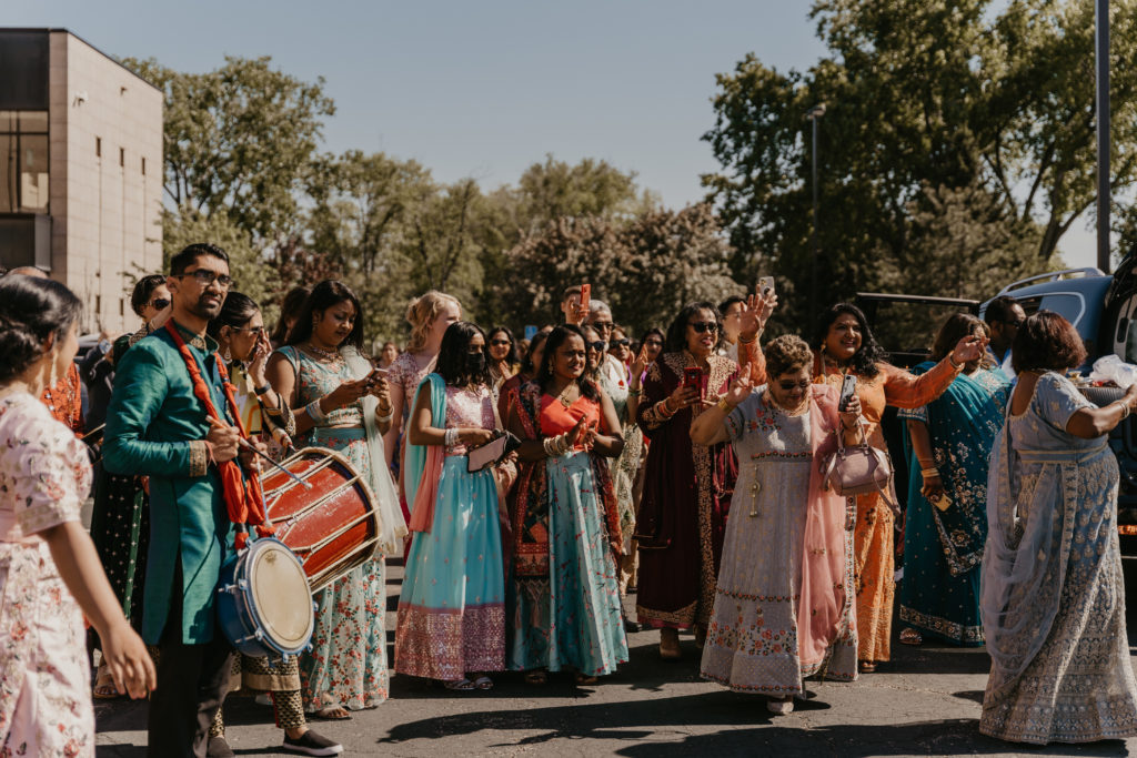 Live music and dancing during a Hindu Ceremony called the Baraat.