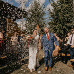 Intimate wedding confetti exit
